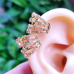 EC1661 fashion gold&white cubic zircon triple cuff copper women clips earrings brass with CZ clips on earring