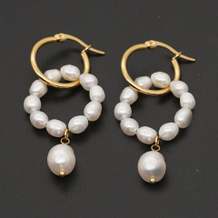 EP1005 fashion stainless steel pearl women hoop earring ,trendy freshwater pearl ladies earring