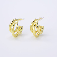 Wholesale Fashion 18K Gold Plated Brass Hoop Studs Huggies Minimals Simple Earring