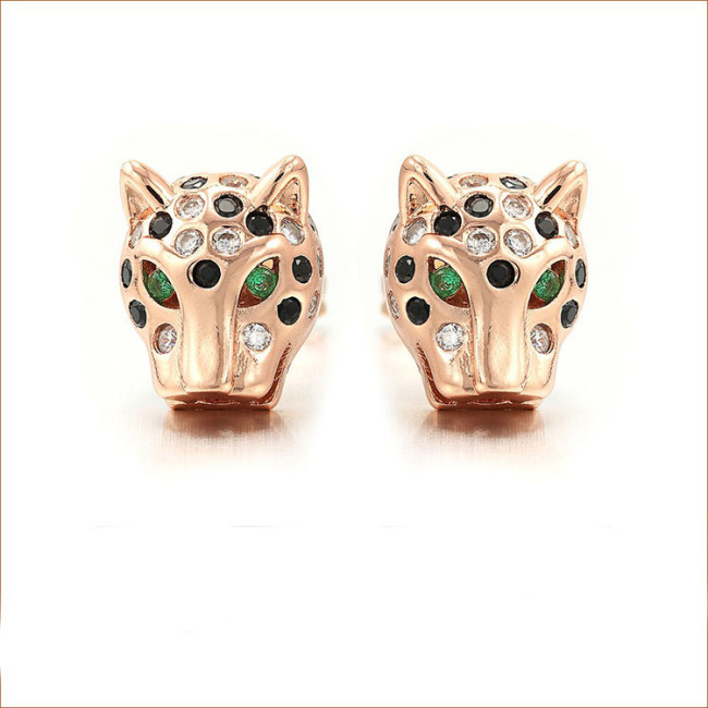 EC1145 Chic CZ micro pave animal studs earring,Cubic zirconia leopard head earring for women girls