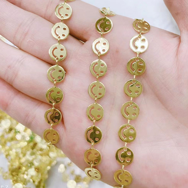 BCL1233 18k Gold Plated Smiley Happy Face Emoji Metal Brass Link Chains for Jewelry Making