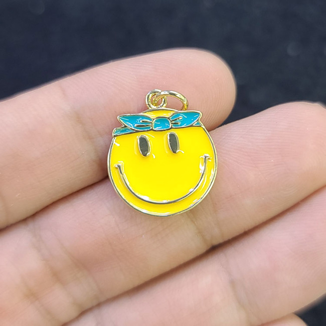 JS1556 18k Gold Plated Fun Yellow White Enamel Emoji Smiley Charm Pendants