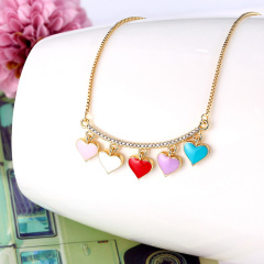 NZ1041 Chic Dainty Gold Rainbow CZ Diamond with Rainbow Small Mini Enamel Heart Star Charm Necklace