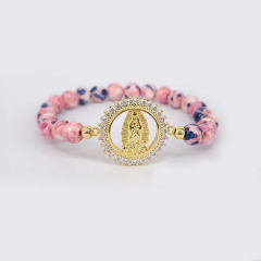 BN2048 Fashion Rain flower Stone Beaded CZ Paved Our lady of Guadalupe Virgin Mary Bracelets Protection Amulet