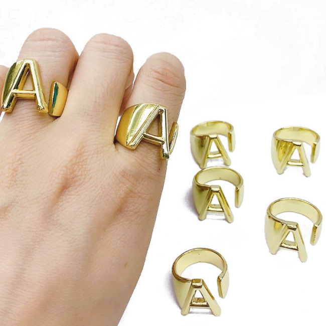 RA1002  18K Gold Plated Letter Alphabet Initial Open Finger Rings for Ladies Women