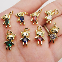 CZ8525 18K Gold Plated Over Brass CZ Paved Cute Bear Charm Pendants