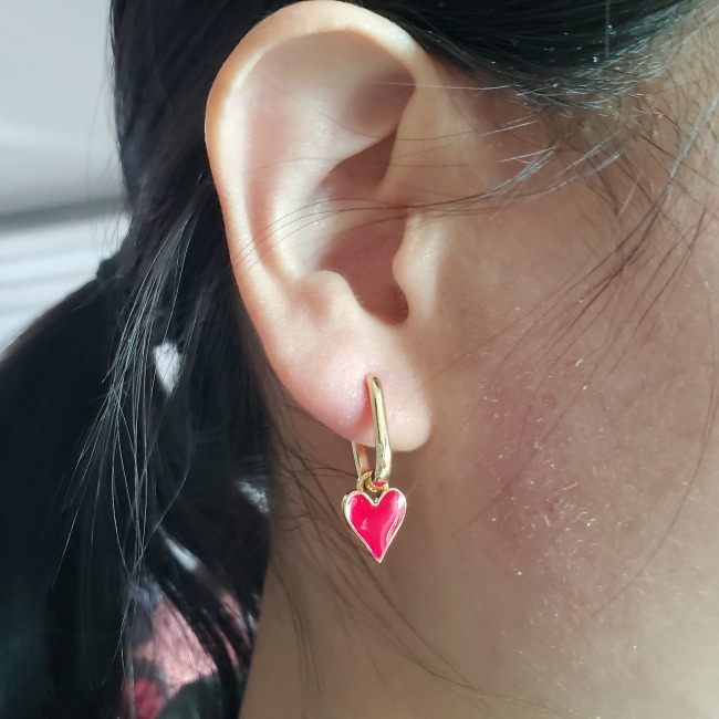 EM1184  Chic Delicate Spring Rainbow Neon Enamel Heart Charm Huggies Earrings for Women,Valentines Jewelry Gift