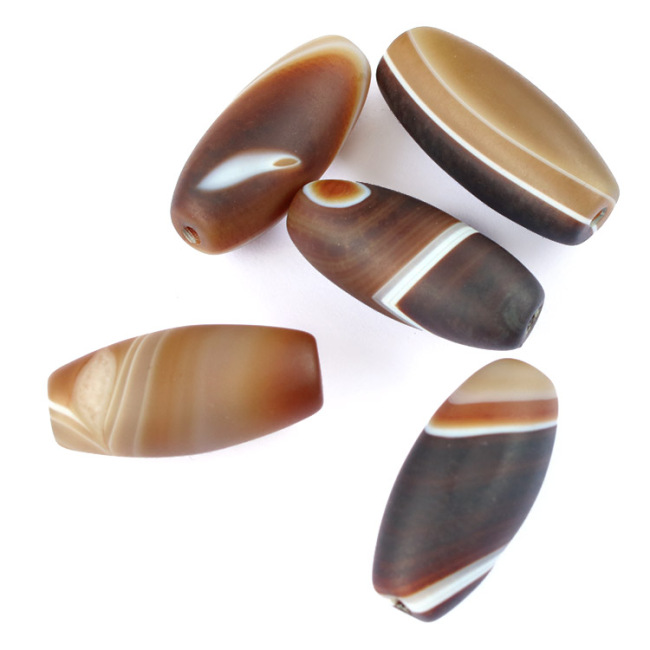 SL0761 Natural brown striped agate drum beads,brown banded agate barrel rice beads