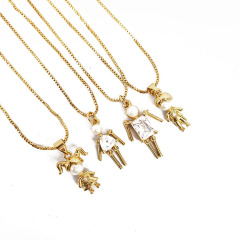 NZ1199 Trendy 18k Gold pearl boy and girl pendant necklace ,fashion cubic zirconia CZ kids children charm chain ladies necklace