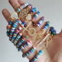 BC1260 Rainbow Polymer Clay Disc Heishi beaded Zircon CZ Micro Pave Heart Cross Charm Bracelet