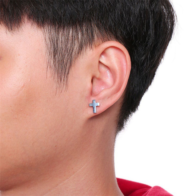 ES1067 Men's Jewelry Gold Plated  Stainless Steel Cross Studs Earrings for Men