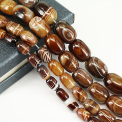 AB0181 Natural coffee stripe agate drum beads,barrel shaped brown striped agate beads