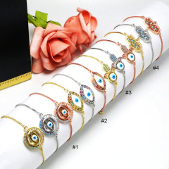 BC1317 Fashion women bracelet adjustable Gold plated Brass CZ Micro Pave evil eyes chain  wrist ladies  bracelet