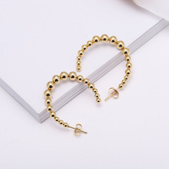 ES1095 High Quality Non Tarnish Gold Plated Stainless Steel Beaded C shape Hoops Earrings