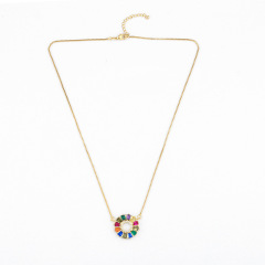 NZ1226 trendy 18k gold plated brass rainbow CZ circle  charms Pendant Necklaces for lady