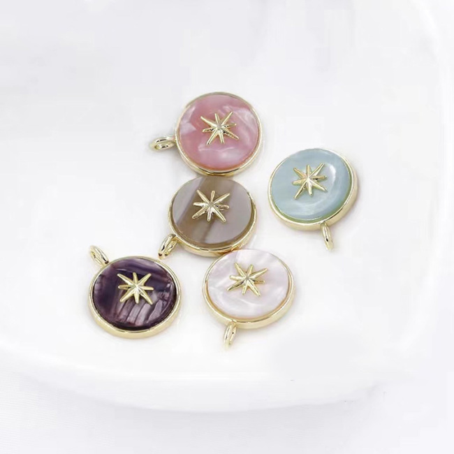 CZ7875 Small Dainty 14k Real Gold Plated Star and Gemstone Pave Disc Charm Pendant