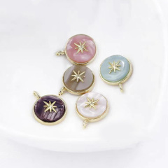 CZ7875 Small Dainty 14k Real Gold Plated Star and Gemstone Pave Disc Charm Pendant CZ7875 Small Dainty 14k Real Gold Plated Star and Gemstone Pave Disc Charm Pendant