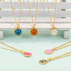 NM1193 2021 Fashion Popular Jewelry Mini Gold Enamel Square Heart Smile Happy Face Smiley Pendant Stainless Steel Chain Necklace