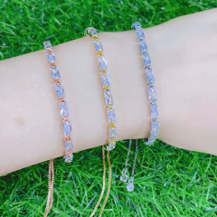 BC1415 Bling Jewelry Crystal CZ Diamond Zircon Cubic Zirconia Baguette Tennis bracelet with slide adjustable chains for women