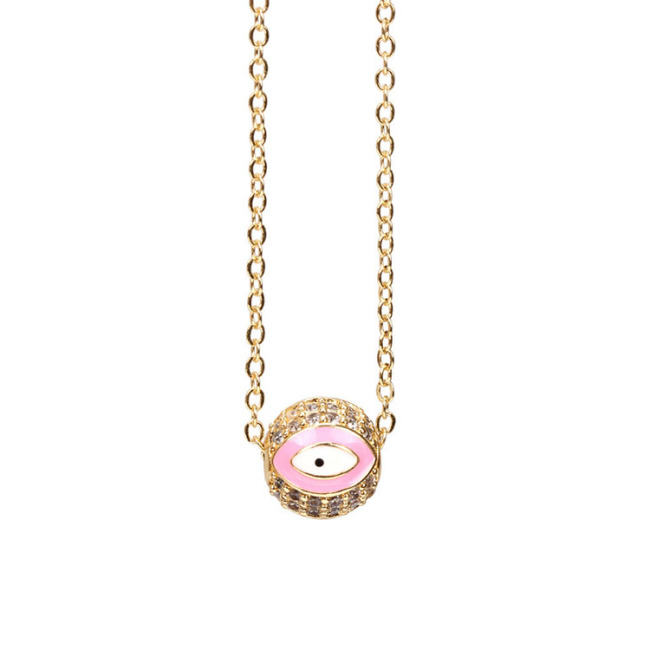 NZ1302 18K Gold Enamel Turkish Evil Eyes Ball Stainless Steel Chain Protection Necklace
