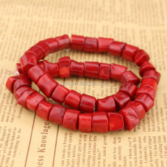 CB8063 Red coral freeform nugget drum beads,drum shaped coral beads