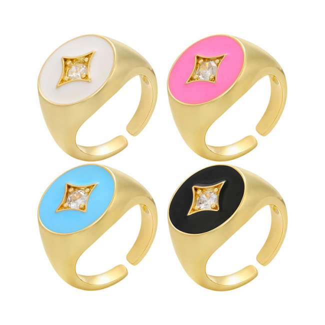 RM1241 gold plated Brass Metal Rainbow enamel CZ diamond micro pave adjustable cuff Rings