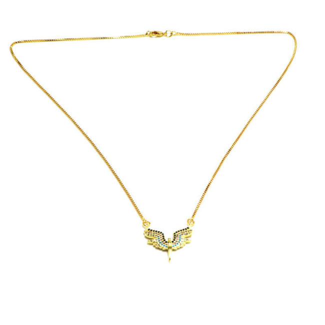NZ1269 Dainty Gold Plated CZ Micro pave Angel Archangel Wings Protection Necklace