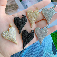 CZ8505 Large Big 18k Gold CZ Micro Pave Jewelry Supplies18k Gold CZ Paved Jumbo Elongated Love Heart Charm Pendants