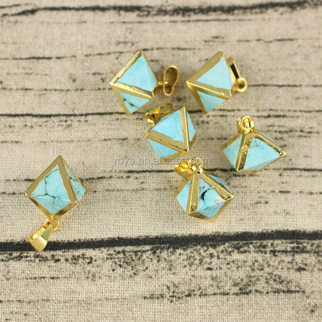 JF6910 Gold plated Crystal Quartz cubic stone bicone pendant,Octahedron Gemstone Pendant,8 sides Geometrical gemstone pendant