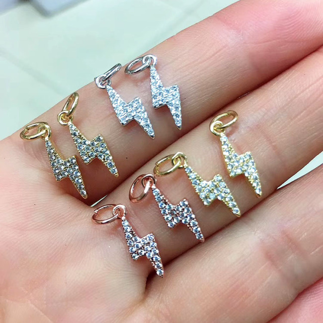 CZ8210 Mini Tiny CZ Thunder Lightning Bolt Charm, Diamond CZ Pave Thunder lightning Sign Charm Pendants