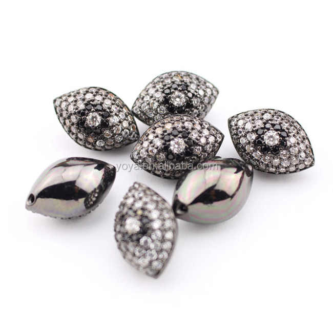 CZ6663 High Quality Gunmetal Plated Cubic Zirconia CZ Micro Pave EvilEye Beads