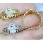 RM1298 Trendy 18k Gold Silver Plated Micro Pave CZ Evil Eye Hamsa Hand Open Rings with Curb Cuban Link Chain Band