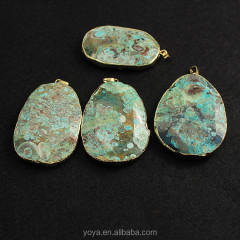 JF6475 Wholesale gold plated natural stone pendant,ocean jasper pendant