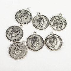 JS1327 Silver Queen England Elizabeth Coin Charm Pendants,Money Corner UK England British Queen Coin Pendant
