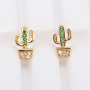 EC1188 Dainty Gold Minimalist Cactus Earring Cubic Zirconia Pave Earrings for Women, Mini CZ Cactus Charm Earrings