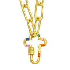 NZ1223 NEW 18K gold plated brass hand key lightning heart square geometric Carabiner Charm Pendant Necklaces