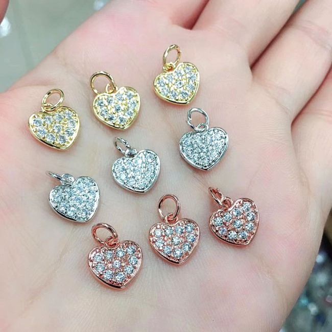 CZ8222 Tiny minimal Mini Small 18K Gold Plated CZ Cubic Zirconia Micro Pave Heart Charm Pendant For Jewelry Making