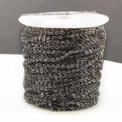 BC1164C Gunmetal Cable Chains,Black Plated Brass Chains Spools, Little Oval Soldered Flat Cable Chains
