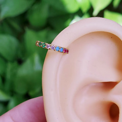 EC1663 fashion rainbow cubic zircon cuff copper women clips earrings brass clips on earring for ladies