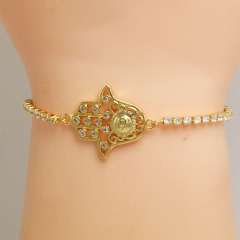 BC1384 Delicate gold Fatima Hand bracelet,adjustable CZ Hamsa hand Slider Tennis Link bracelet