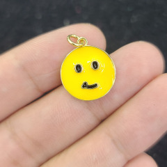 JS1556 18k Gold Plated Fun Yellow White Enamel Emoji Smiley Charm Pendants