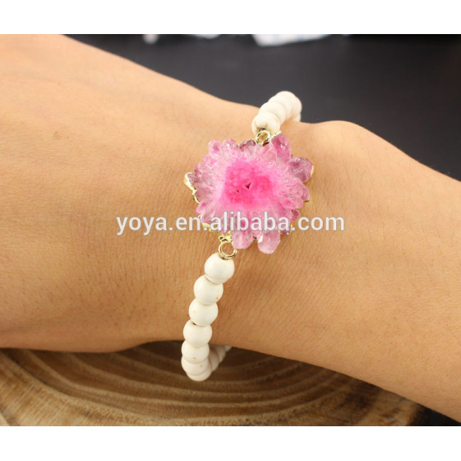 BRH1519 Wholesale 6mm stone beaded geode sunflower Solar Quartz charm bracelet,drusy bracelet