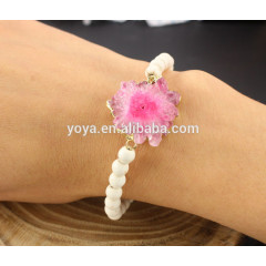 BRH1519 Wholesale 6mm stone beaded geode sunflower Solar Quartz charm bracelet,drusy bracelet