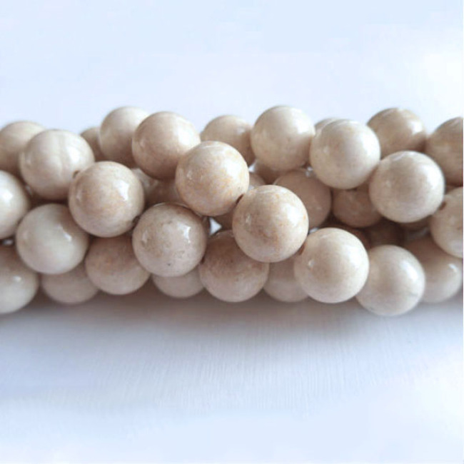 SB6330 Round creamy fossils riverstone beads,cream river stone beads