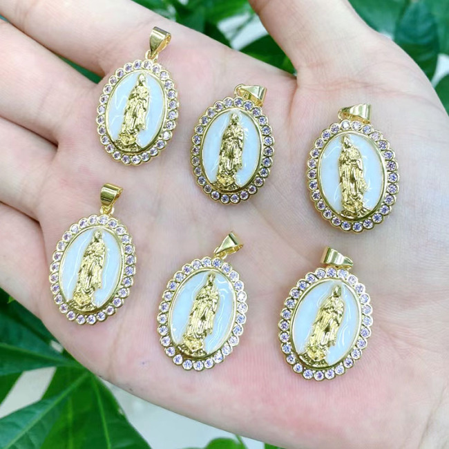 CZ8464 18k Gold Plated CZ Micro Pave Pink Virgin Mary Charm Pendants Our Lady Of Guadalupe Virgin Mary Charm Pendants