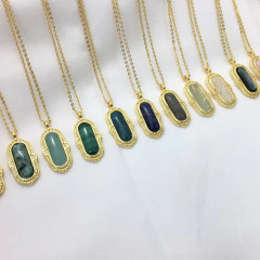 NN1121 Fashion Chic Gold plated Bezel Natural Gemstone Semi-Precious Stone Bar column pendant necklace