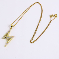 NZ1099 Dainty 18k Gold Plated CZ Micro Cubic Zirconia Diamond Thunder Lightning Bolt Charms Chain Necklace for Women
