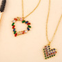 NZ1212 Tiny Mini chain rainbow CZ diamond mirco pave heart charms Pendant Necklaces for Women