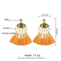 ET1067 fashion multilayer handmade cotton thread rhinestone ladies earring bohemian women crystal alloy evil eyes tassel earring
