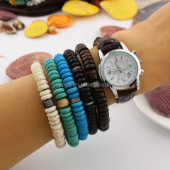 BRP1327 Bracelet for men,Luxury coconut wood & synthetic turquoise beads with cz ball bracelet jewelry